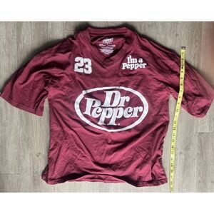 Dr Pepper Football Style Graphic T-Shirt Men's Small Red V-Neck Soda Promo Tee